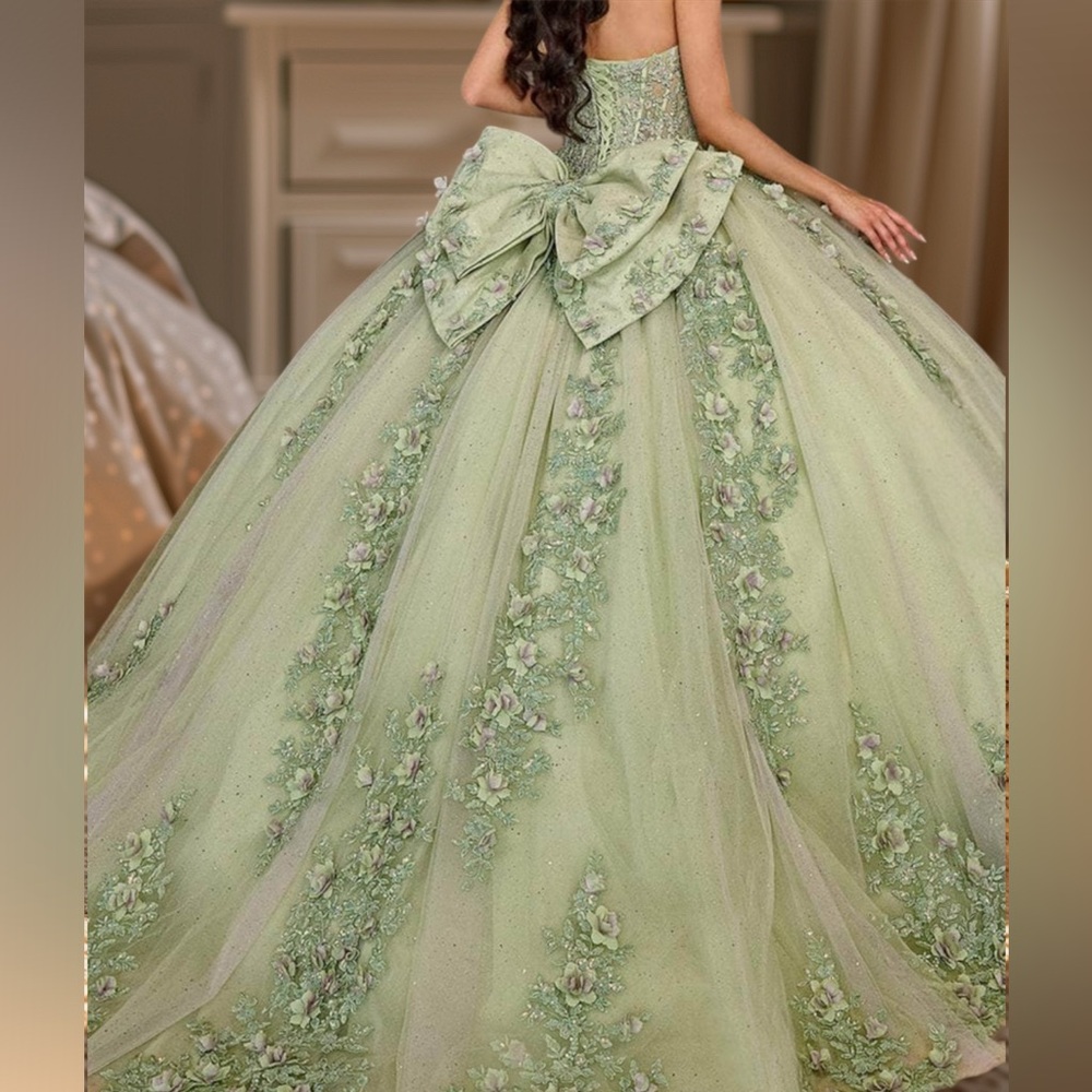 Rachel Allan Light Green Floral Gown - Picture 3 of 3